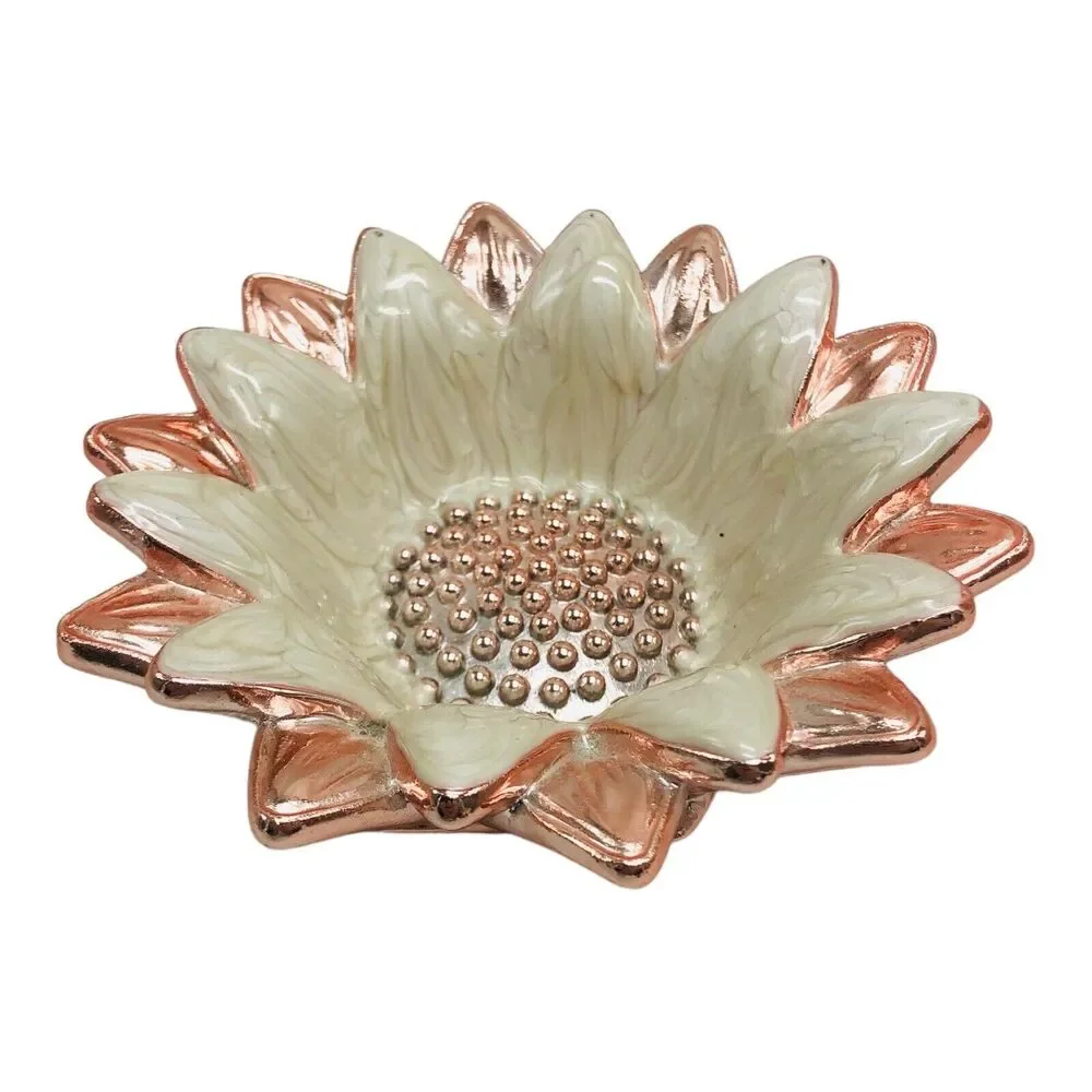 Cynthia Rowley Rose Gold Enamel Sunflower Trinket Dish Bowl Designer Gift Mother
